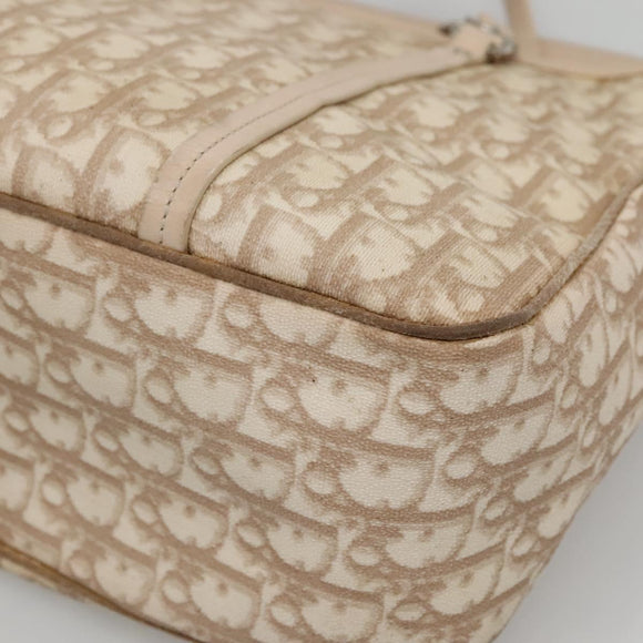 Christian Dior Trotter Canvas Romantic Tote Bag PVC Beige Silver Auth 142190