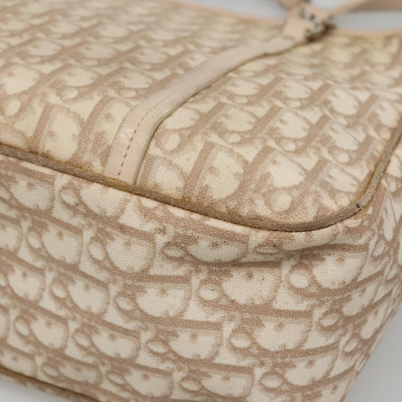 Christian Dior Trotter Canvas Romantic Tote Bag PVC Beige Silver Auth 142190