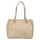 Christian Dior Trotter Canvas Romantic Tote Bag PVC Beige Silver Auth 142190-2