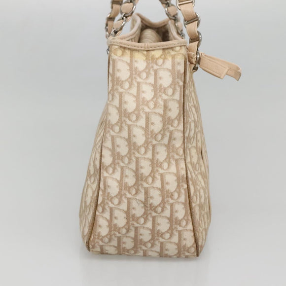 Christian Dior Trotter Canvas Romantic Tote Bag PVC Beige Silver Auth 142190