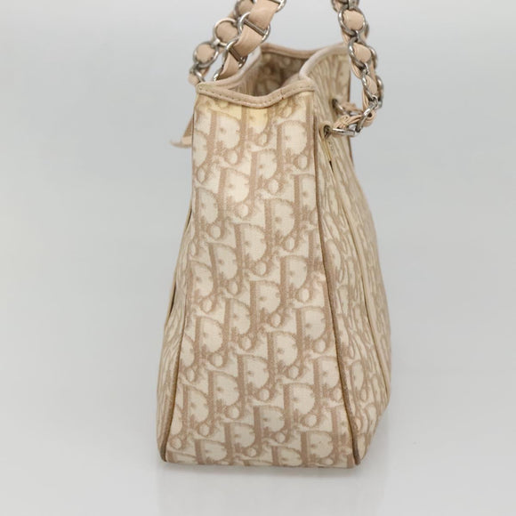 Christian Dior Trotter Canvas Romantic Tote Bag PVC Beige Silver Auth 142190