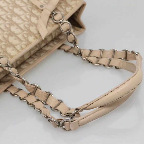 Christian Dior Trotter Canvas Romantic Tote Bag PVC Beige Silver Auth 142190