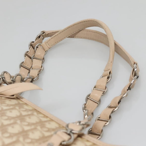 Christian Dior Trotter Canvas Romantic Tote Bag PVC Beige Silver Auth 142190