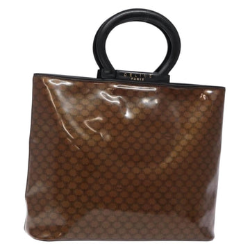 CELINE Macadam Canvas Hand Bag Enamel Brown Gold Auth 142207