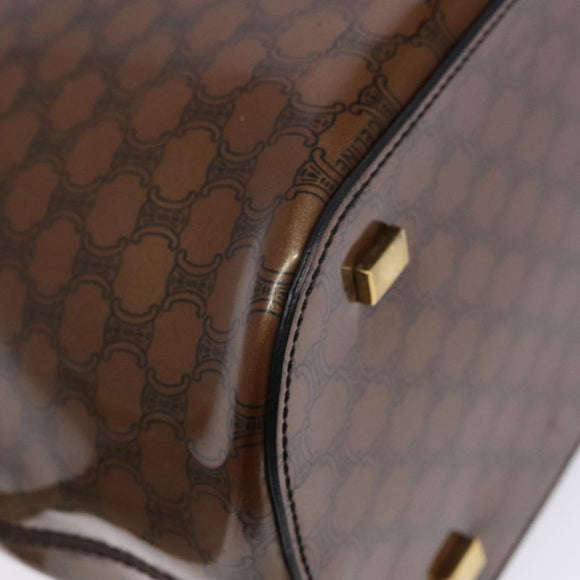 CELINE Macadam Canvas Hand Bag Enamel Brown Gold Auth 142207