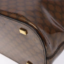 CELINE Macadam Canvas Hand Bag Enamel Brown Gold Auth 142207-15