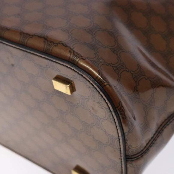 CELINE Macadam Canvas Hand Bag Enamel Brown Gold Auth 142207