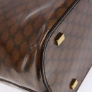 CELINE Macadam Canvas Hand Bag Enamel Brown Gold Auth 142207-16
