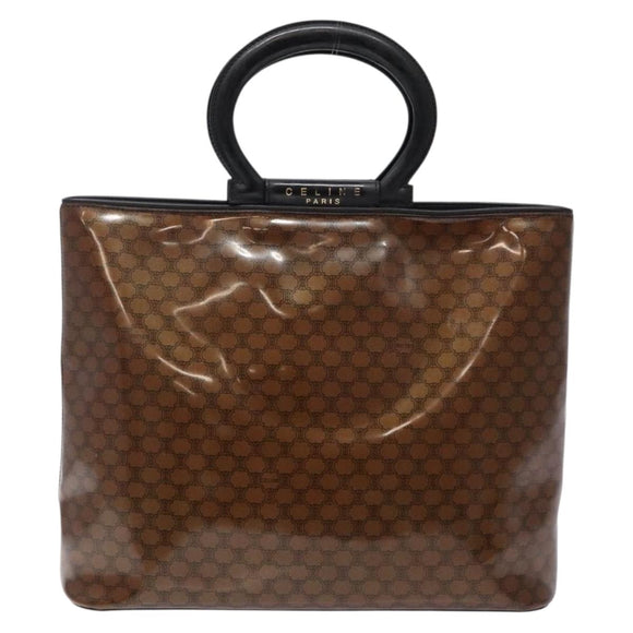 CELINE Macadam Canvas Hand Bag Enamel Brown Gold Auth 142207