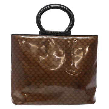 CELINE Macadam Canvas Hand Bag Enamel Brown Gold Auth 142207 - 0