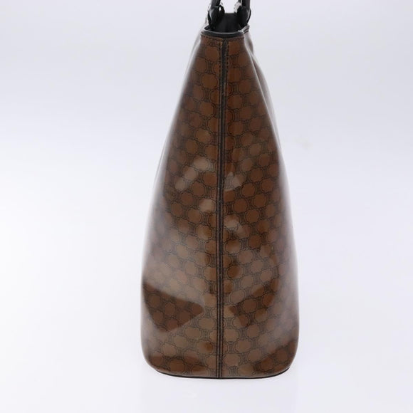 CELINE Macadam Canvas Hand Bag Enamel Brown Gold Auth 142207