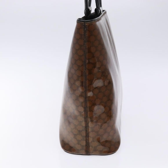 CELINE Macadam Canvas Hand Bag Enamel Brown Gold Auth 142207