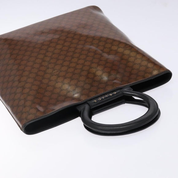 CELINE Macadam Canvas Hand Bag Enamel Brown Gold Auth 142207