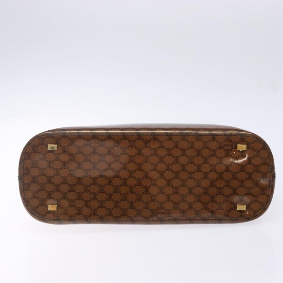 CELINE Macadam Canvas Hand Bag Enamel Brown Gold Auth 142207