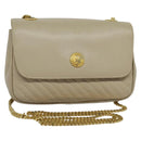 CELINE Chain Shoulder Bag Leather Beige Gold Auth 142210-1