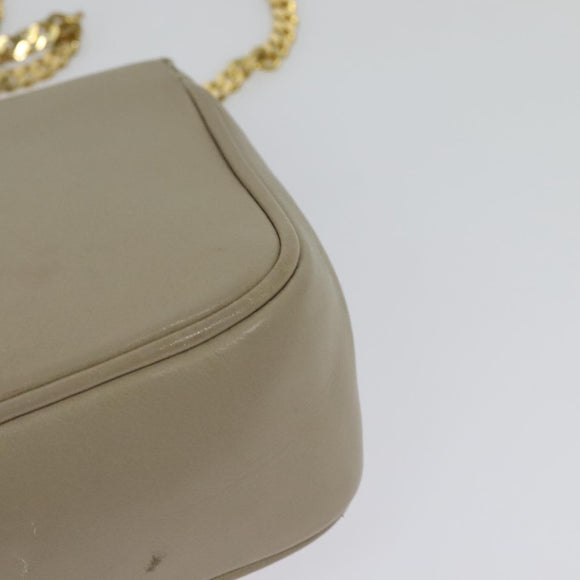 CELINE Chain Shoulder Bag Leather Beige Gold Auth 142210