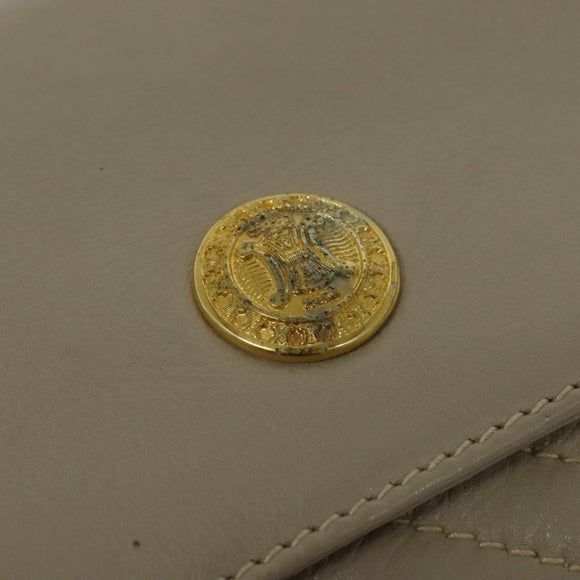 CELINE Chain Shoulder Bag Leather Beige Gold Auth 142210