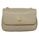 CELINE Chain Shoulder Bag Leather Beige Gold Auth 142210-13