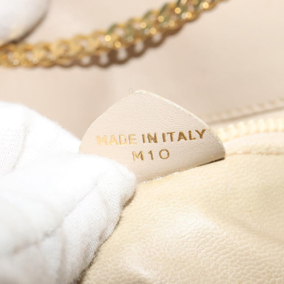CELINE Chain Shoulder Bag Leather Beige Gold Auth 142210