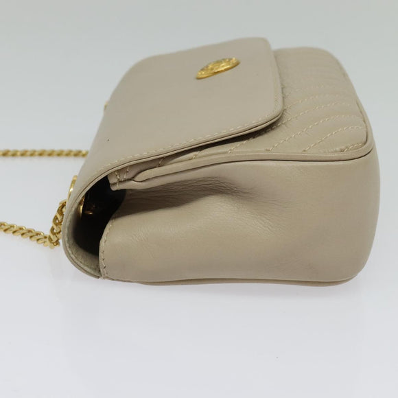 CELINE Chain Shoulder Bag Leather Beige Gold Auth 142210
