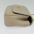 CELINE Chain Shoulder Bag Leather Beige Gold Auth 142210-4