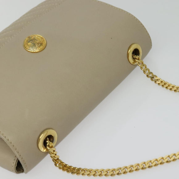 CELINE Chain Shoulder Bag Leather Beige Gold Auth 142210
