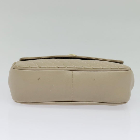 CELINE Chain Shoulder Bag Leather Beige Gold Auth 142210