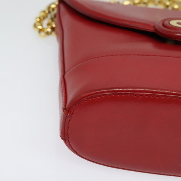 TIFFANY&Co. Chain Shoulder Bag Leather Red Gold Auth 142218