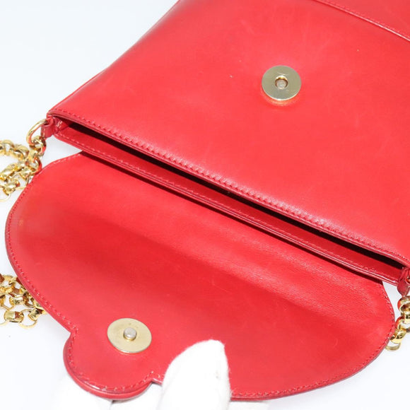 TIFFANY&Co. Chain Shoulder Bag Leather Red Gold Auth 142218