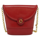 TIFFANY&Co. Chain Shoulder Bag Leather Red Gold Auth 142218-13