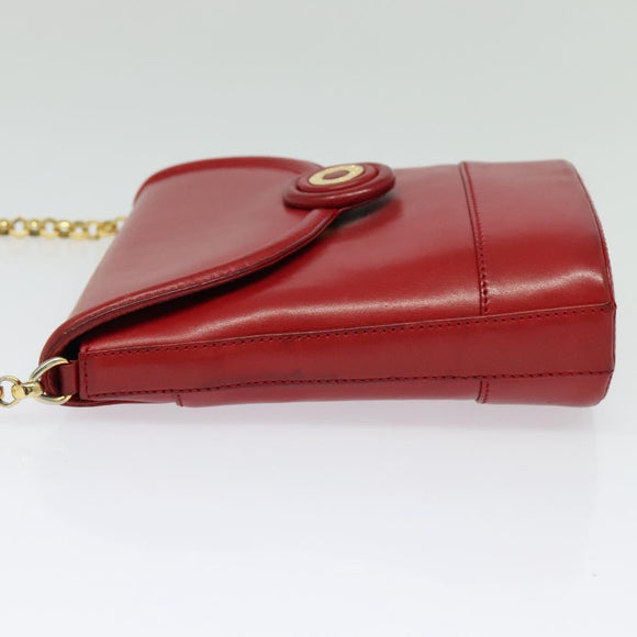 TIFFANY&Co. Chain Shoulder Bag Leather Red Gold Auth 142218