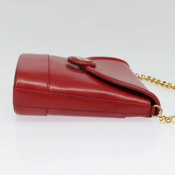 TIFFANY&Co. Chain Shoulder Bag Leather Red Gold Auth 142218