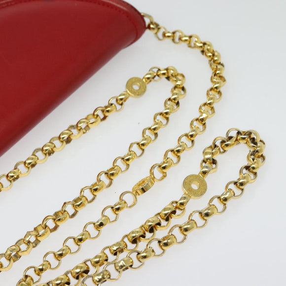 TIFFANY&Co. Chain Shoulder Bag Leather Red Gold Auth 142218