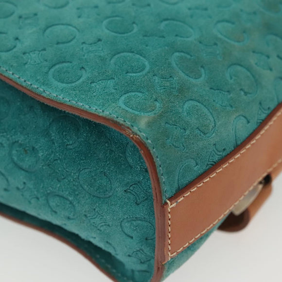 CELINE C Macadam Canvas Shoulder Bag Suede Turquoise Blue Silver Auth 142240