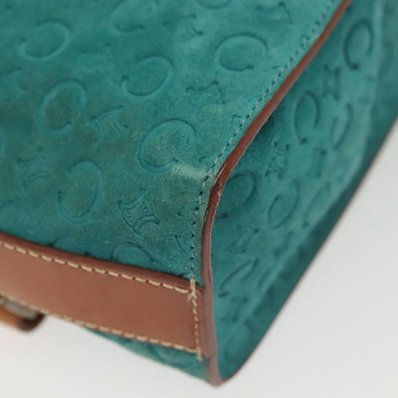 CELINE C Macadam Canvas Shoulder Bag Suede Turquoise Blue Silver Auth 142240
