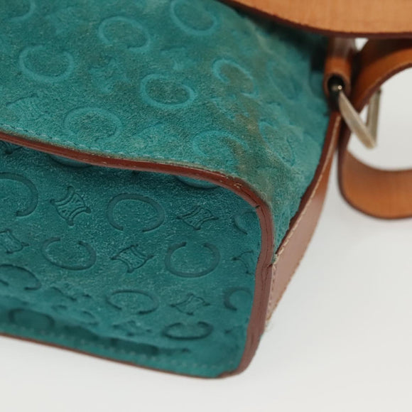 CELINE C Macadam Canvas Shoulder Bag Suede Turquoise Blue Silver Auth 142240