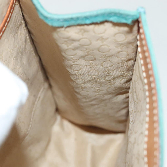 CELINE C Macadam Canvas Shoulder Bag Suede Turquoise Blue Silver Auth 142240