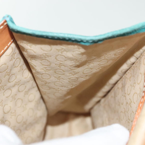 CELINE C Macadam Canvas Shoulder Bag Suede Turquoise Blue Silver Auth 142240