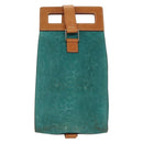 CELINE C Macadam Canvas Shoulder Bag Suede Turquoise Blue Silver Auth 142240-2