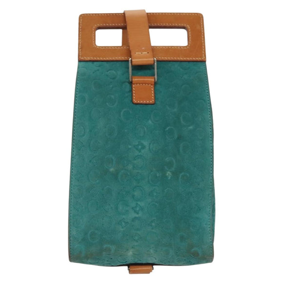 CELINE C Macadam Canvas Shoulder Bag Suede Turquoise Blue Silver Auth 142240