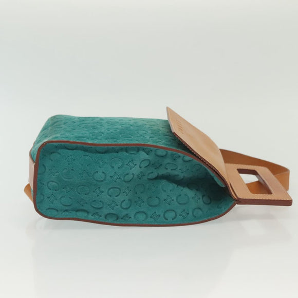 CELINE C Macadam Canvas Shoulder Bag Suede Turquoise Blue Silver Auth 142240