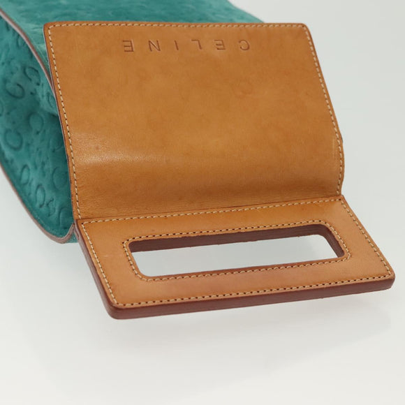 CELINE C Macadam Canvas Shoulder Bag Suede Turquoise Blue Silver Auth 142240