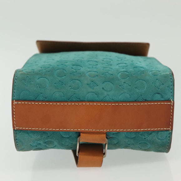 CELINE C Macadam Canvas Shoulder Bag Suede Turquoise Blue Silver Auth 142240