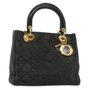Christian Dior Canage Hand Bag Nylon Black Gold Auth 142241-1