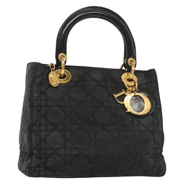 Christian Dior Canage Hand Bag Nylon Black Gold Auth 142241
