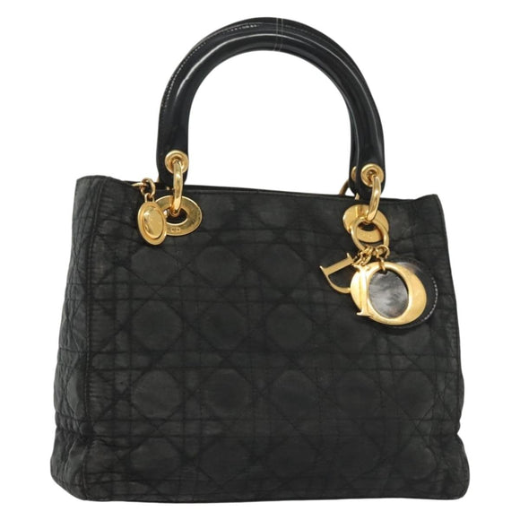 Christian Dior Canage Hand Bag Nylon Black Gold Auth 142241
