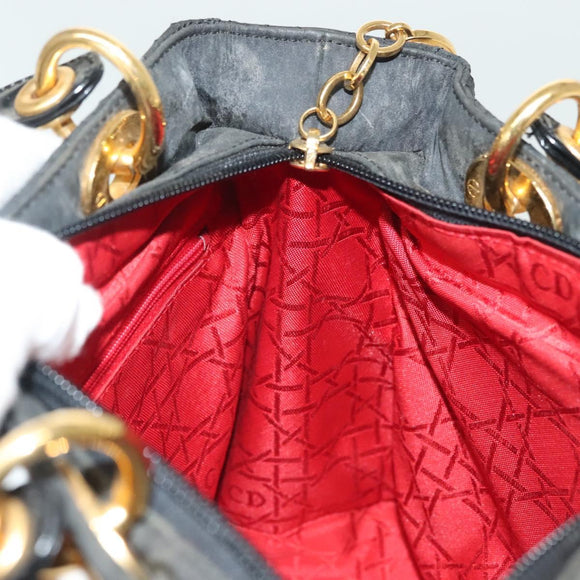 Christian Dior Canage Hand Bag Nylon Black Gold Auth 142241
