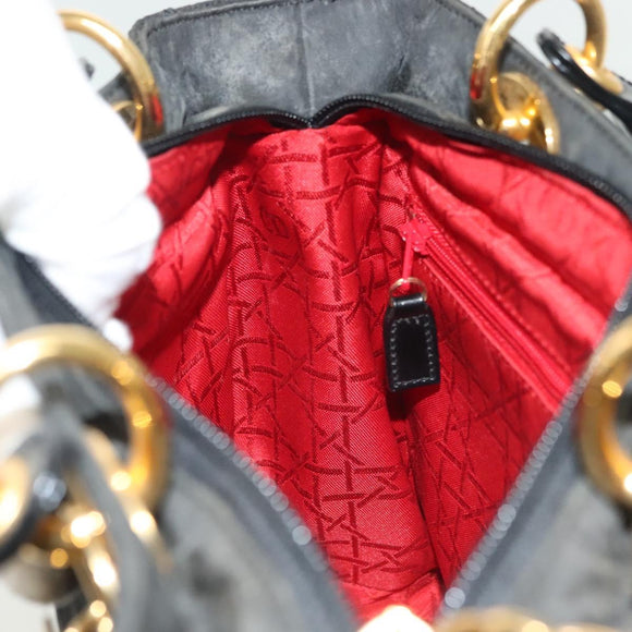 Christian Dior Canage Hand Bag Nylon Black Gold Auth 142241