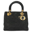 Christian Dior Canage Hand Bag Nylon Black Gold Auth 142241-2