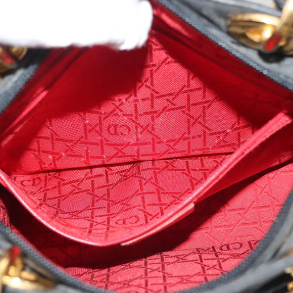 Christian Dior Canage Hand Bag Nylon Black Gold Auth 142241
